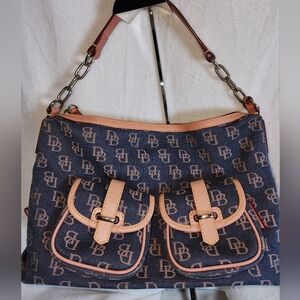 Dooney & Bourke Blue and Tan Women's Bag callout on corner